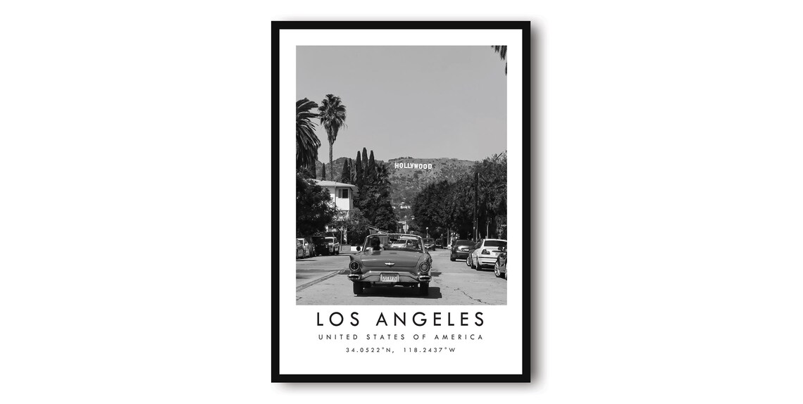 Los Angeles Hollywood Sign Black And White Art Print