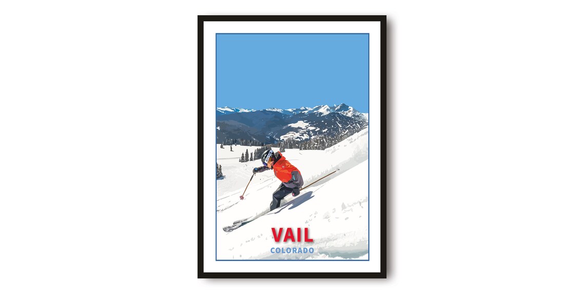 Vail Skiing Travel Poster, Colorado Travel Art Print