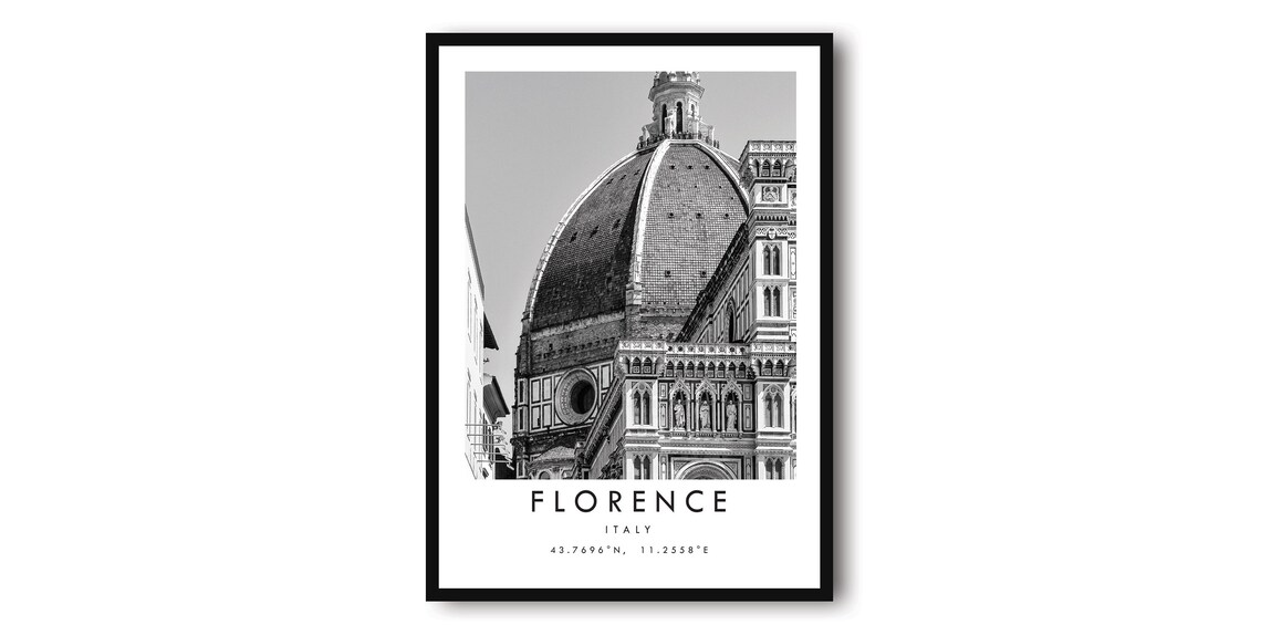 Florence Black and White Duomo Di Firenze Art Print