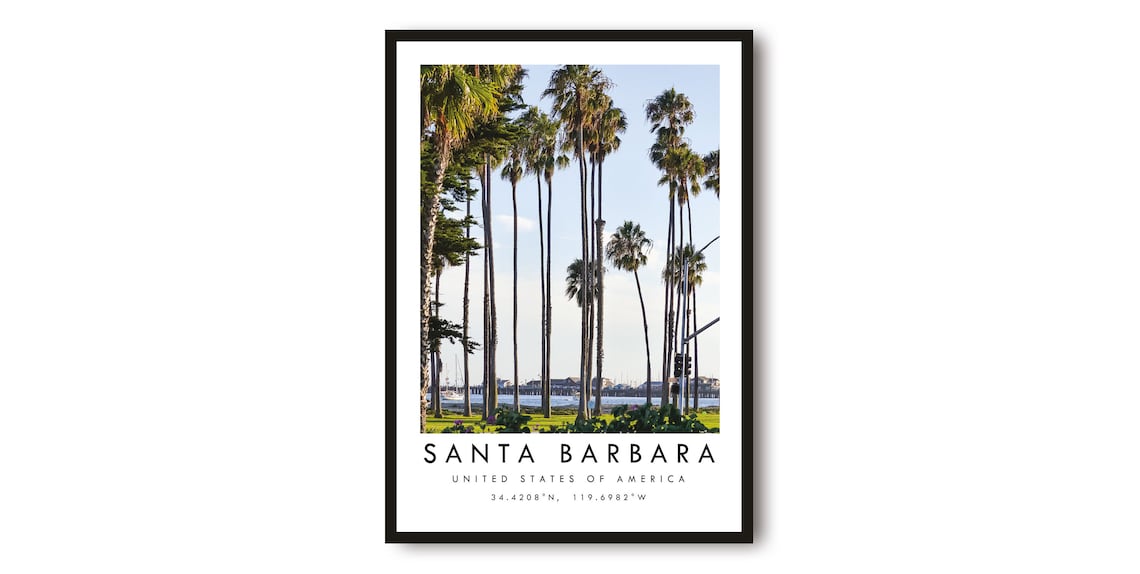 Santa Barbara Travel Poster, Holiday Fine Art Print