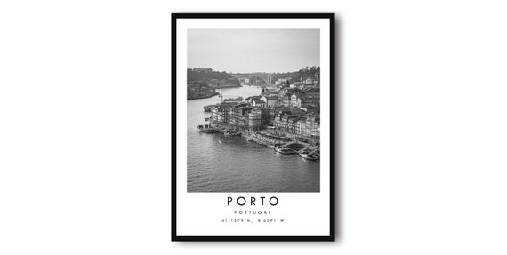 Porto, Portugal Black and White Cityscape Art Print