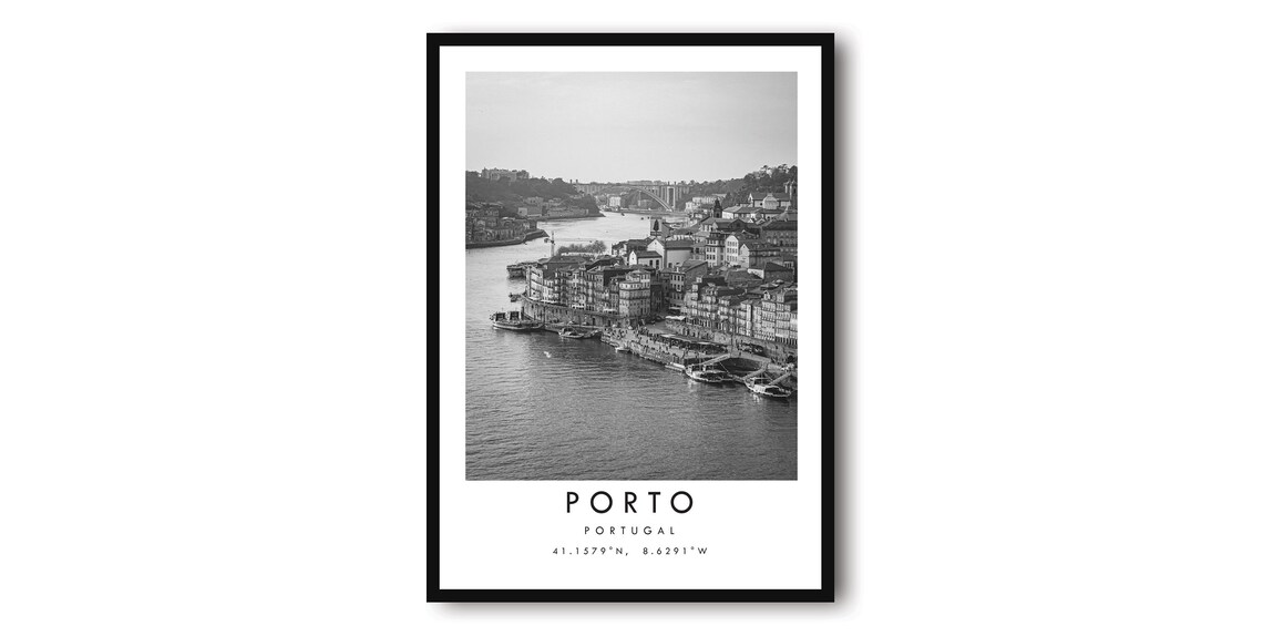 Porto, Portugal Black and White Cityscape Art Print