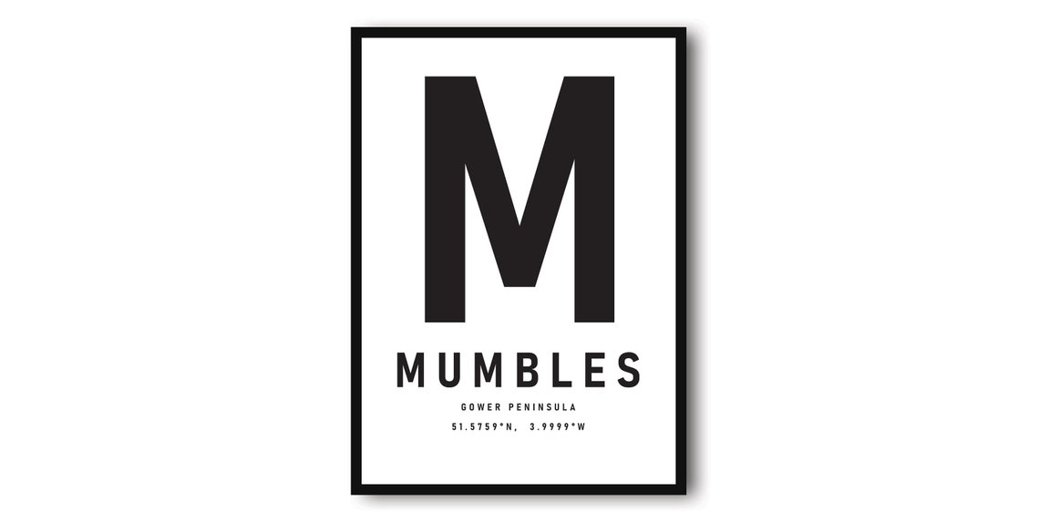 Mumbles Gower Peninsula Typography With Coordinates Minimalist Poster