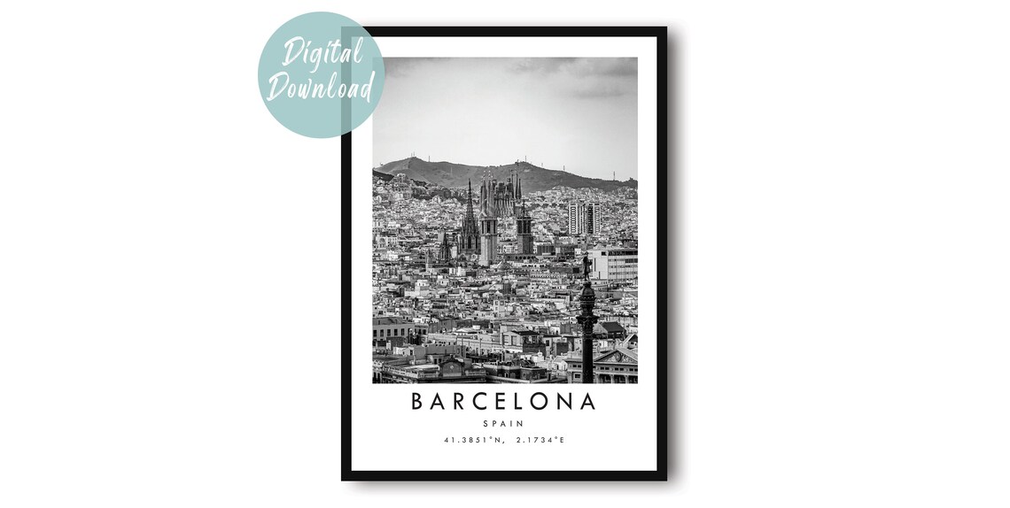 Barcelona Travel Poster, European City Art Print