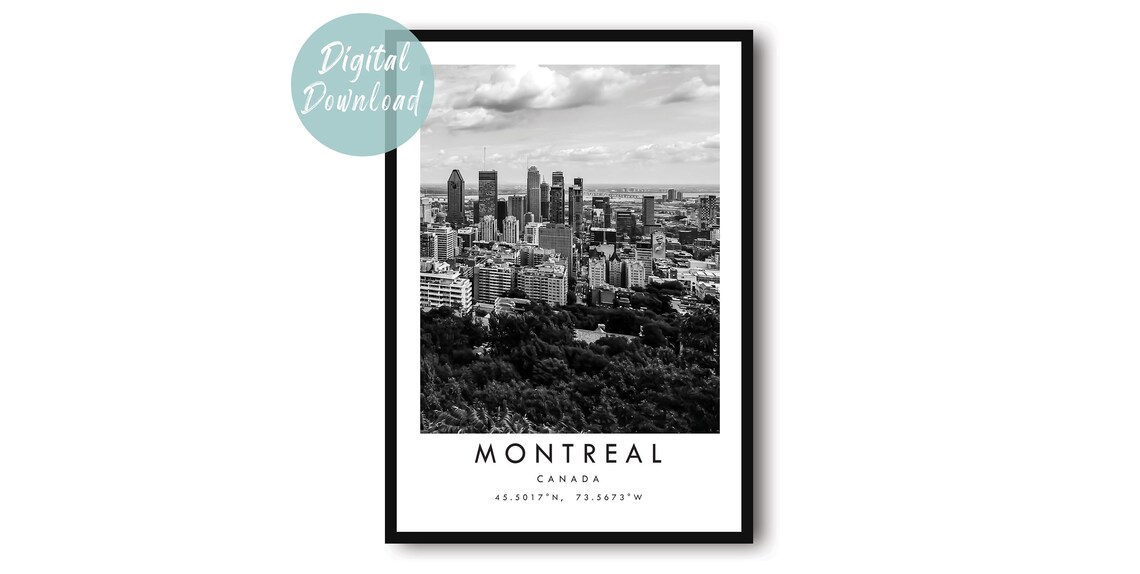 Montreal Canada Downtown Skyline Black and White City Travel Poster