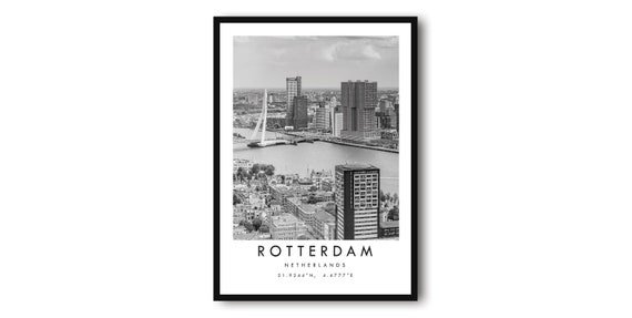 Rotterdam Netherlands Black And White Cityscape Art Print