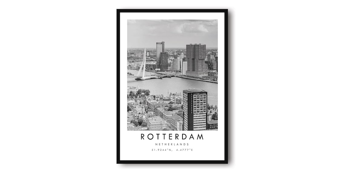 Rotterdam Netherlands Black And White Cityscape Art Print