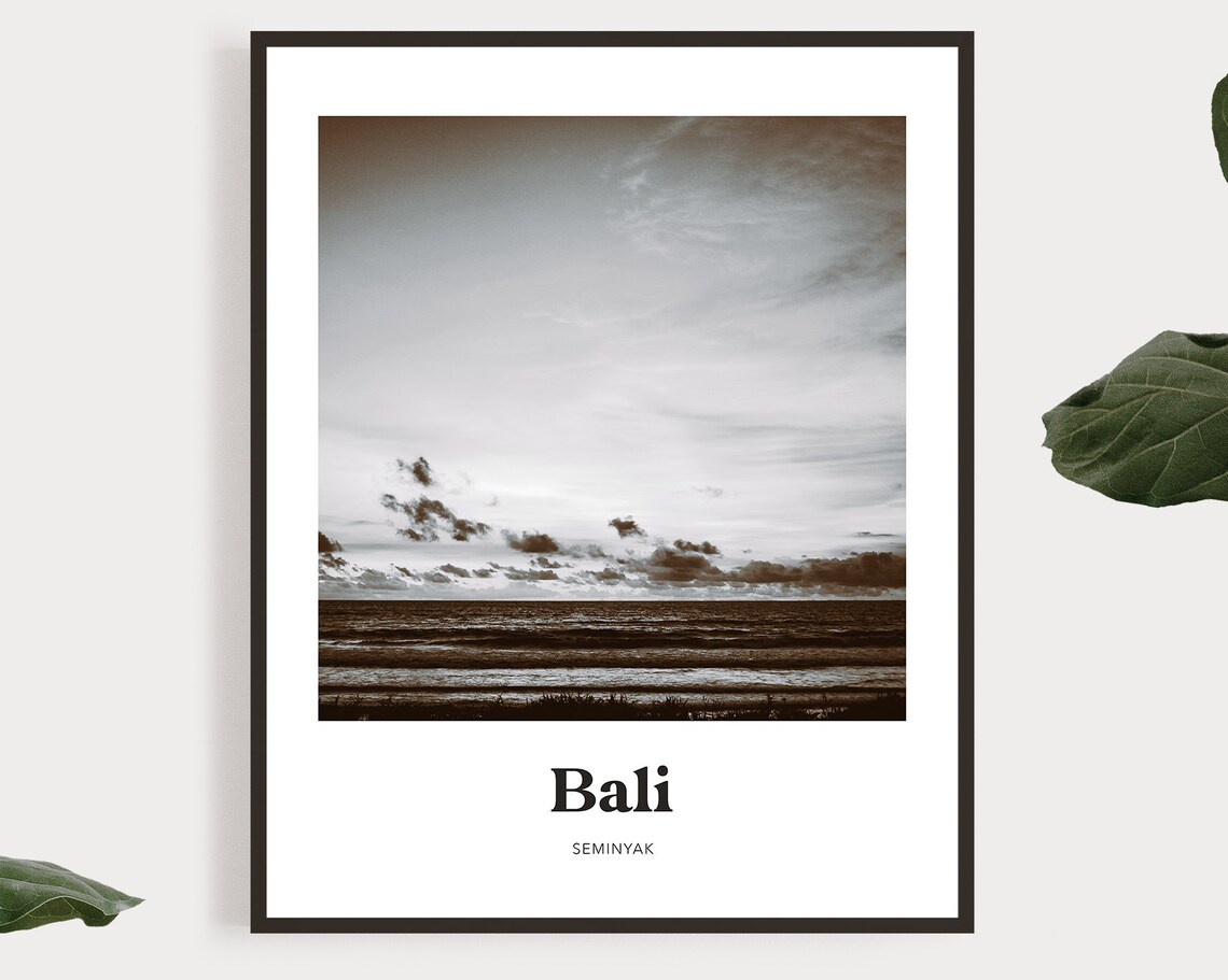 Bali Seminyak Black and White Sunset Ocean Waves Photo Poster