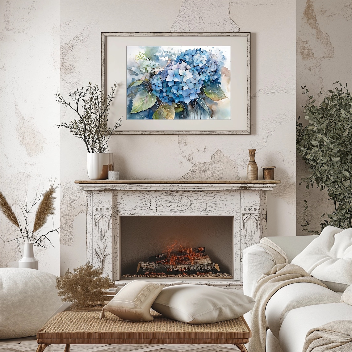 Blue Hydrangea Watercolor Art Print, Botanical Decor - Image 2