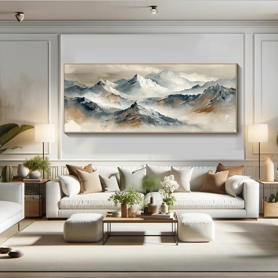 Original 3d Mountain Abstract Painting On Framed Plaster Style Textured Wall Art Ivory Wabi Sabi Living Room Decor Boho Modern - Image 2