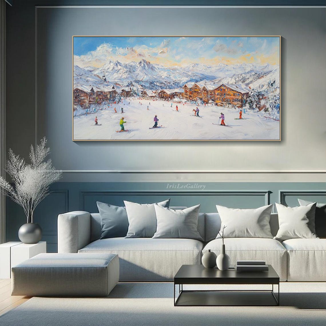 Original Ski Sport Painting On Winter Decor Texture Wall Art Personalized Gift Skier On Snowy Mountain Art White Snow Skiing Art - Image 3