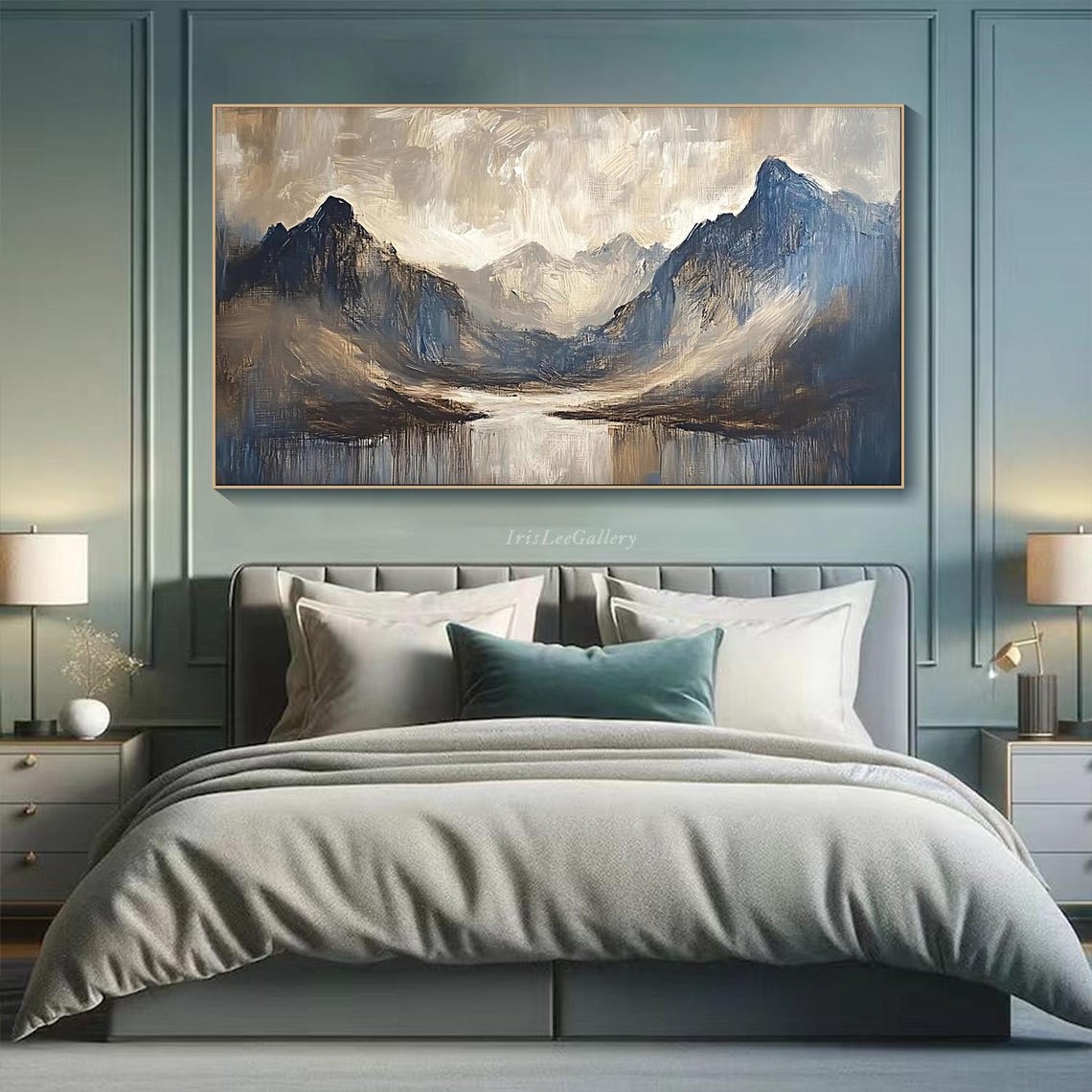 Mountain Painting On Large 3d Textured Wall Art Moody Nature Wall Art Neutral Tones Hill Landscape Painting Living Room Wall Art - Image 2