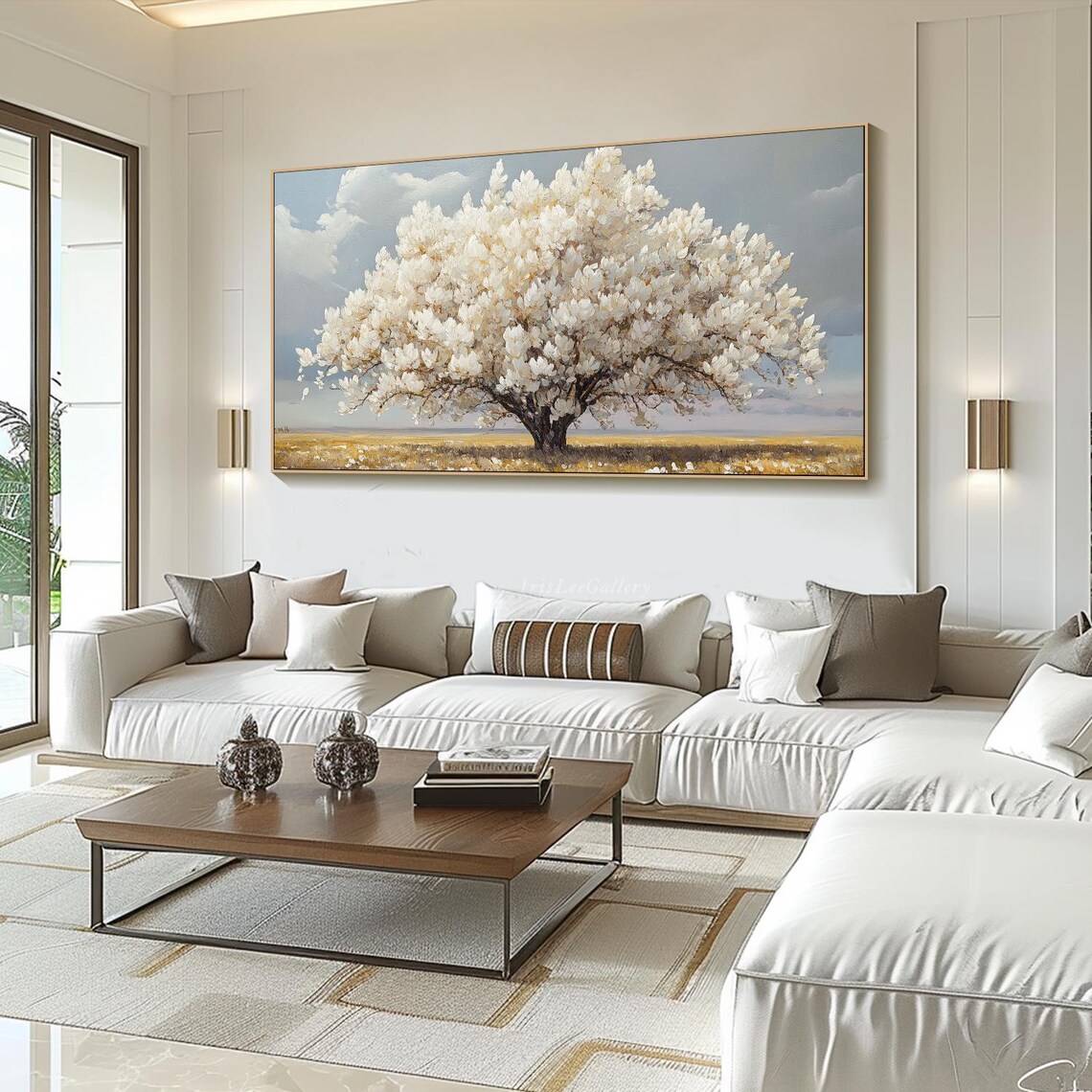 Original White Tower Tree Painting On 3d Textured Wall Art Large Texture Look Blooming Tree Art Living Room Wall Art Minimalist Decor - Image 4