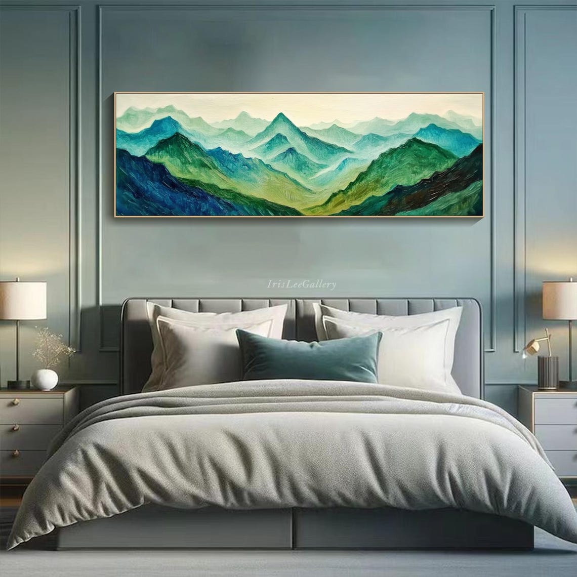 Abstract Mountain Landscape Painting Modern Green Textured Wall Art Impasto Minimalist Nature Scenery Wall Art Contemporary Peaceful Decor - Image 4