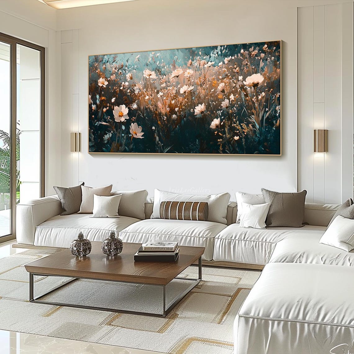 White Blush Wildflower Meadow Deep Teal Textured Floral Art Poster - Image 4