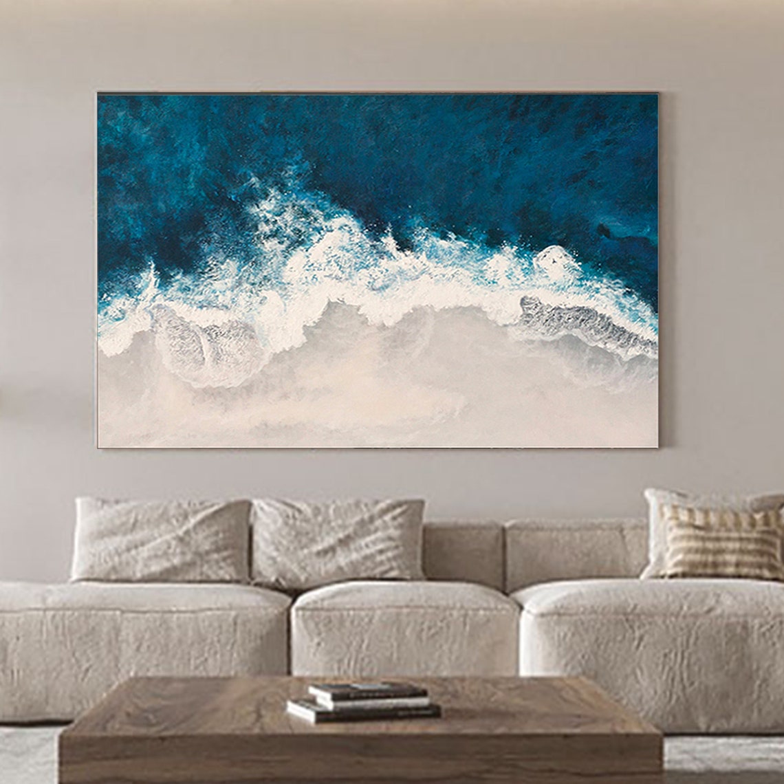 Aerial Ocean Wave Foam Deep Teal Blue Abstract Beach Wall Art - Image 4