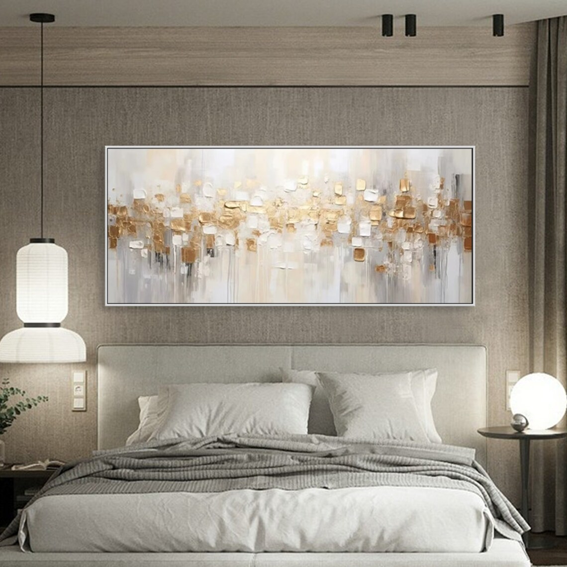 Gold Abstract Paitning On Textured Wall Art Gold Foil Painting Boho Wall Decor Bright Painting Large Modern Art Pianting For Hotel - Image 2