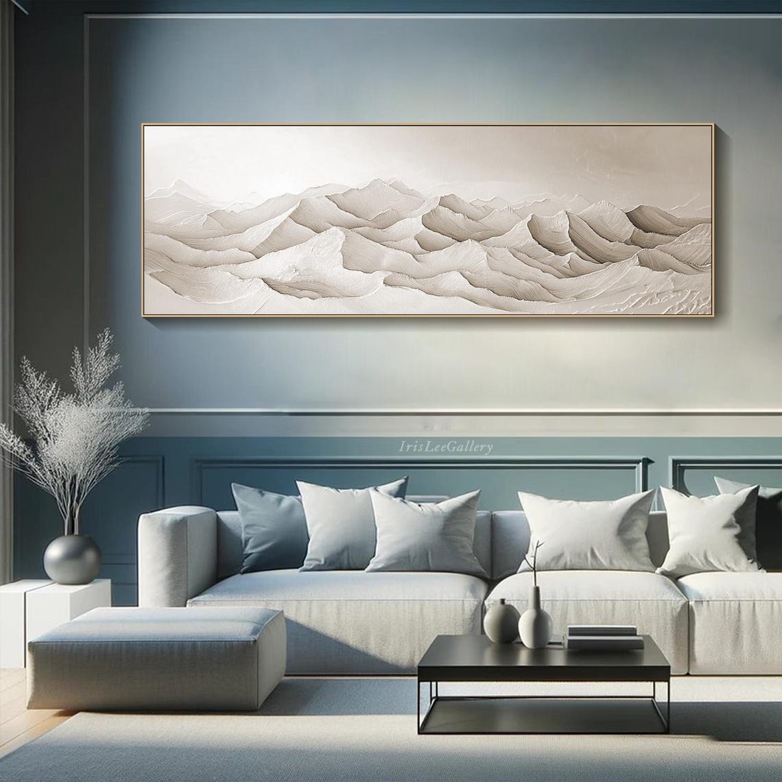 Original 3d Plaster Style Textured Wall Art Beige Mountain Painting On Framed Ivory Wabi Sabi Living Room Wall Art Boho Modern - Image 3