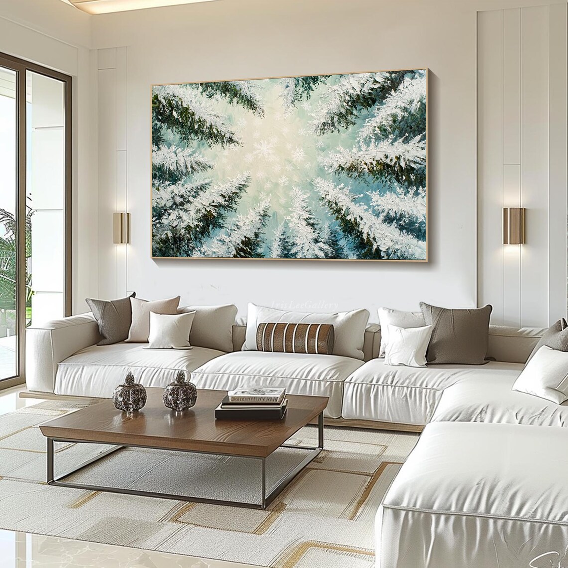 Winter Forest Painting On 3d Snowy Textured Wall Art Abstract Wonderland Snowfall Decor Nature Inspired Art Living Room Art - Image 3