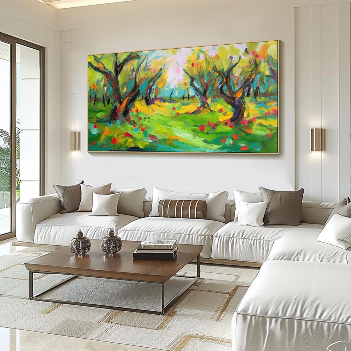Colorful Forest Painting On Abstract Nature Texture Wall Art Vibrant Trees Art Modern River Art Large Modern Wall Art Living Room Art - Image 4