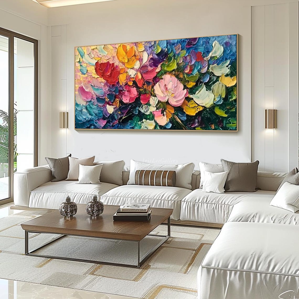 Vibrant Rainbow Flower Bouquet Multicolor Impasto Floral Art Poster - Image 2