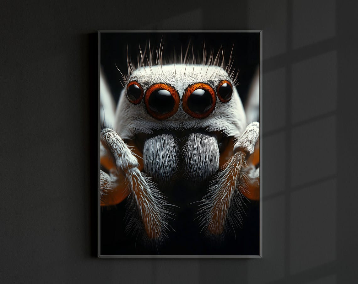 Jumping Spider Macro Close Up Orange Eyes Dramatic Insect Wall Print
