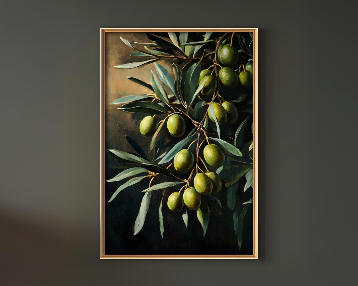 Olives Oil Painting Print, Botanical Vintage Poster