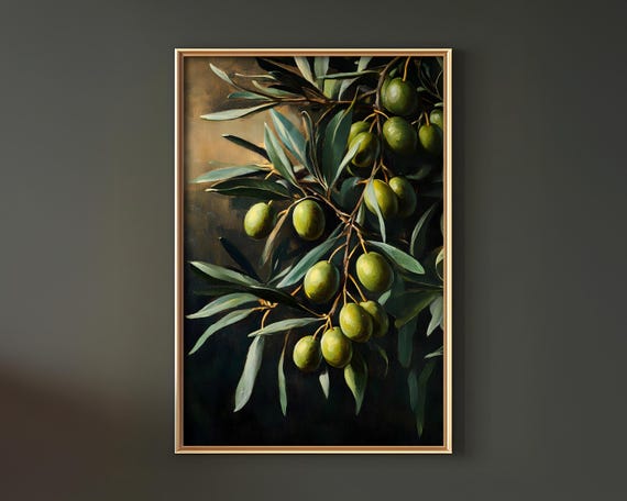 Olives Oil Painting Print, Botanical Vintage Poster
