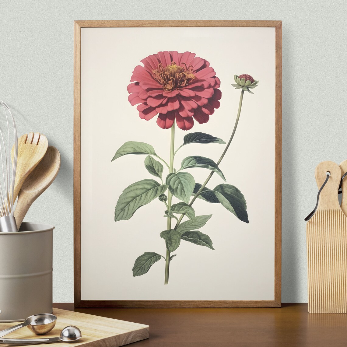 Zinnia Vintage Botanical Flower Art Print - Image 2