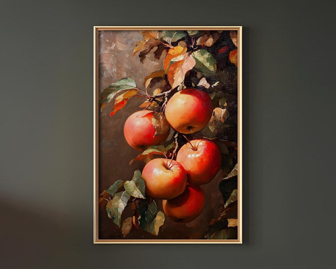 Apples Oil Painting Print, Botanical Vintage Poster