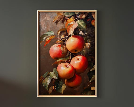 Apples Oil Painting Print, Botanical Vintage Poster