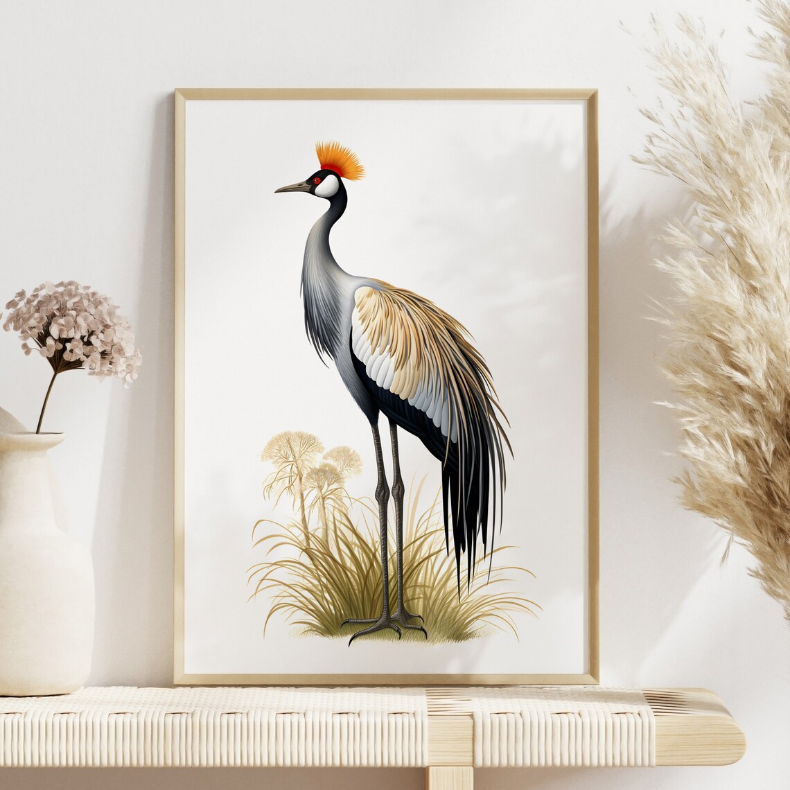 Crowned Crane Botanical Bird Guide Art Print - Image 3