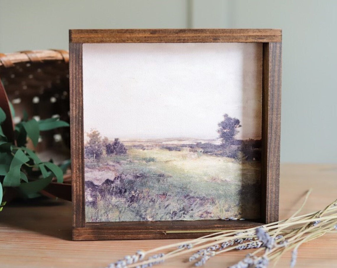 Mini Green Meadow Landscape Framed Wood Sign Nursery Decor Poster