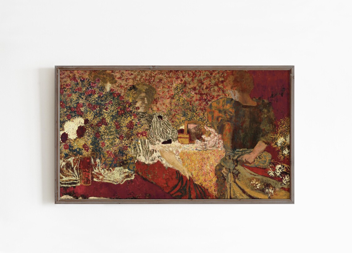 Red Garden Impressionist Floral Women Antique Painting Poster