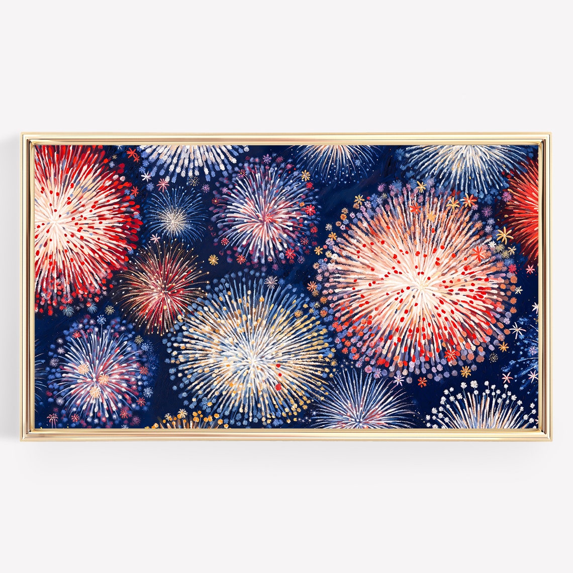 Abstract Fireworks Painting Red White Blue Night Celebration Poster