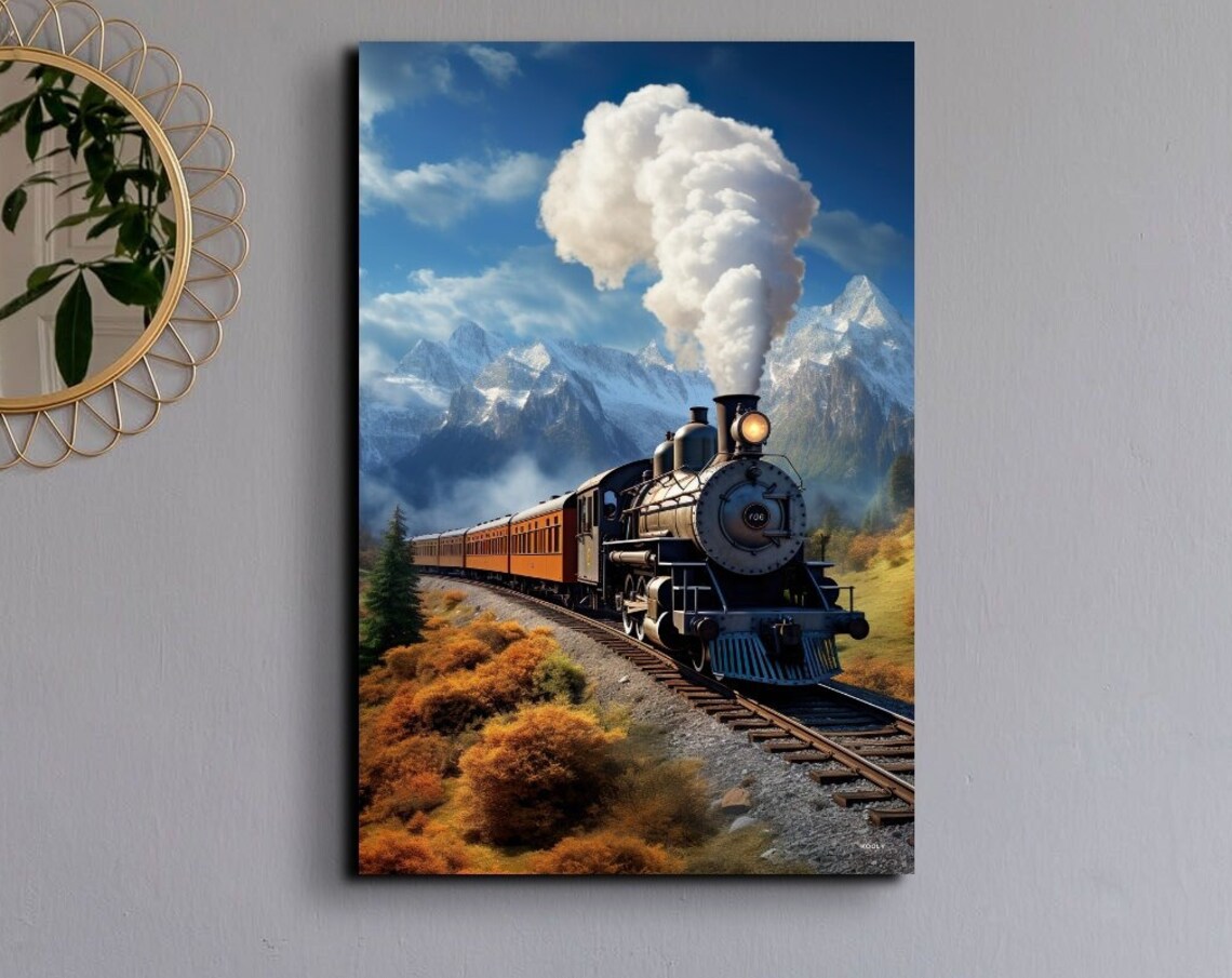 Express Train Art Print, Mountains Landscape