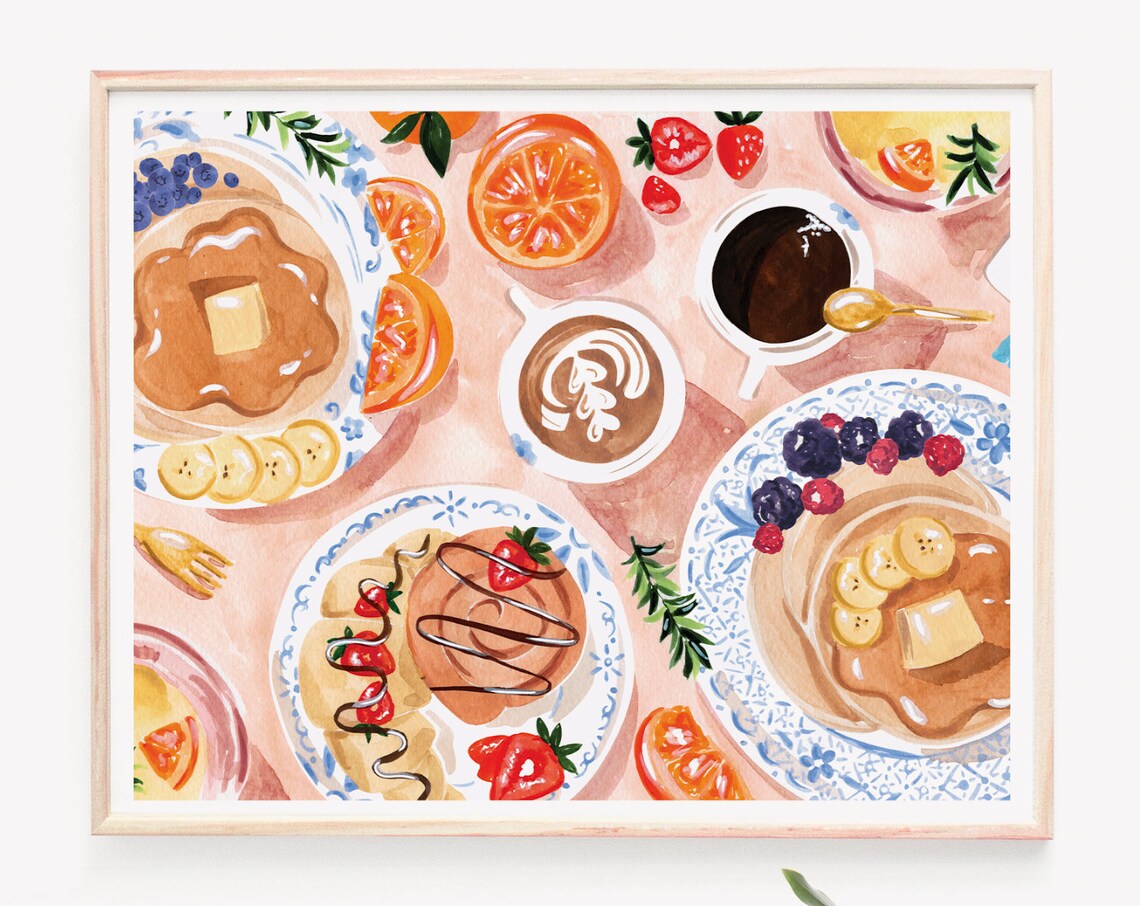 Brunch Art Print, Pancakes Pastries and Coffee - Image 3