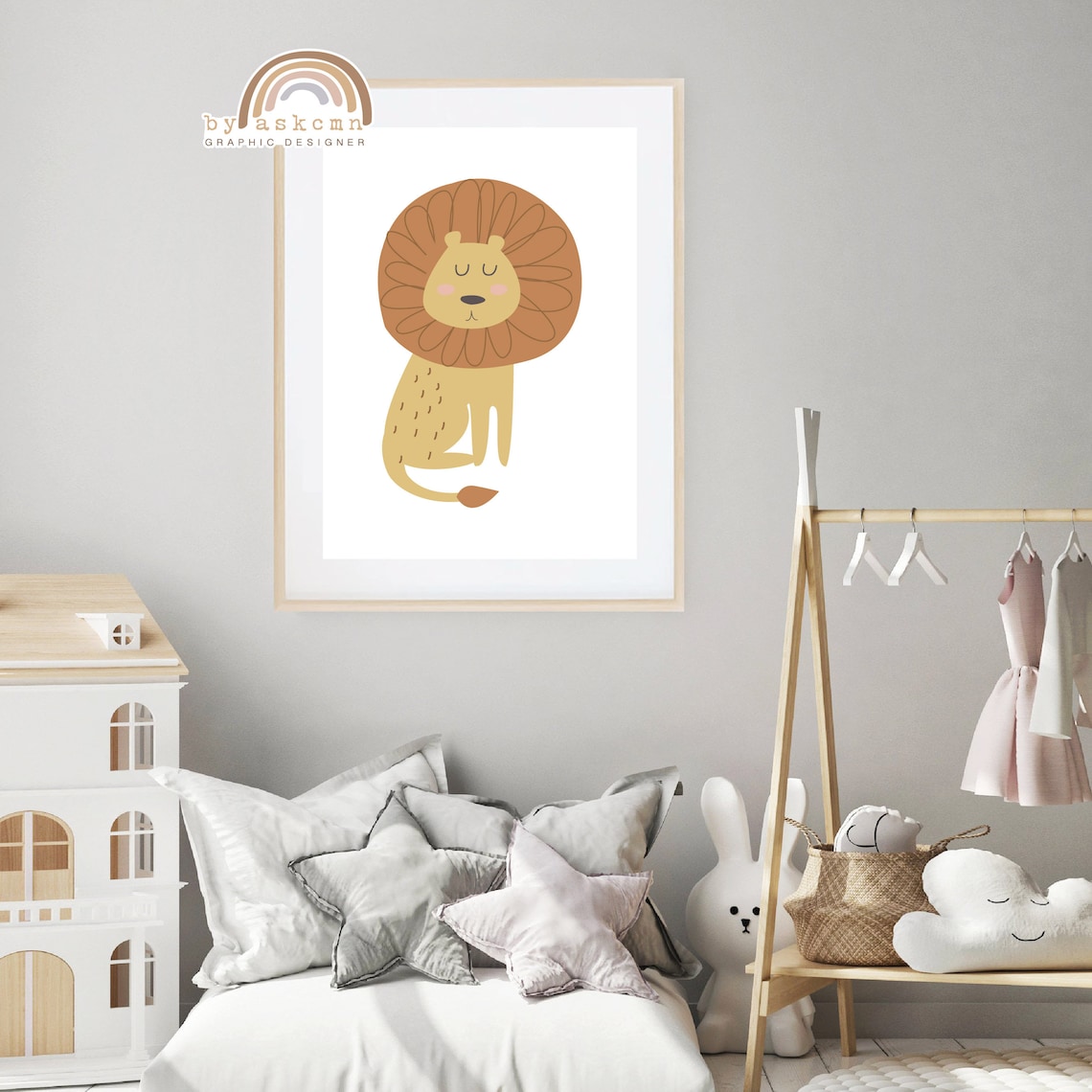 Sleepy Cartoon Lion Big Round Mane Cute Nursery Kids Room Wall Decor Poster - Image 3