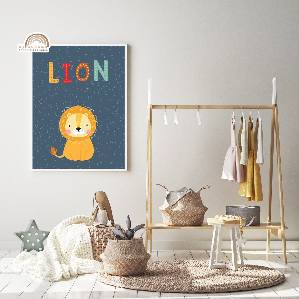 Colorful LION Text With Cute Smiling Lion Cub Navy Nursery Poster - Image 4