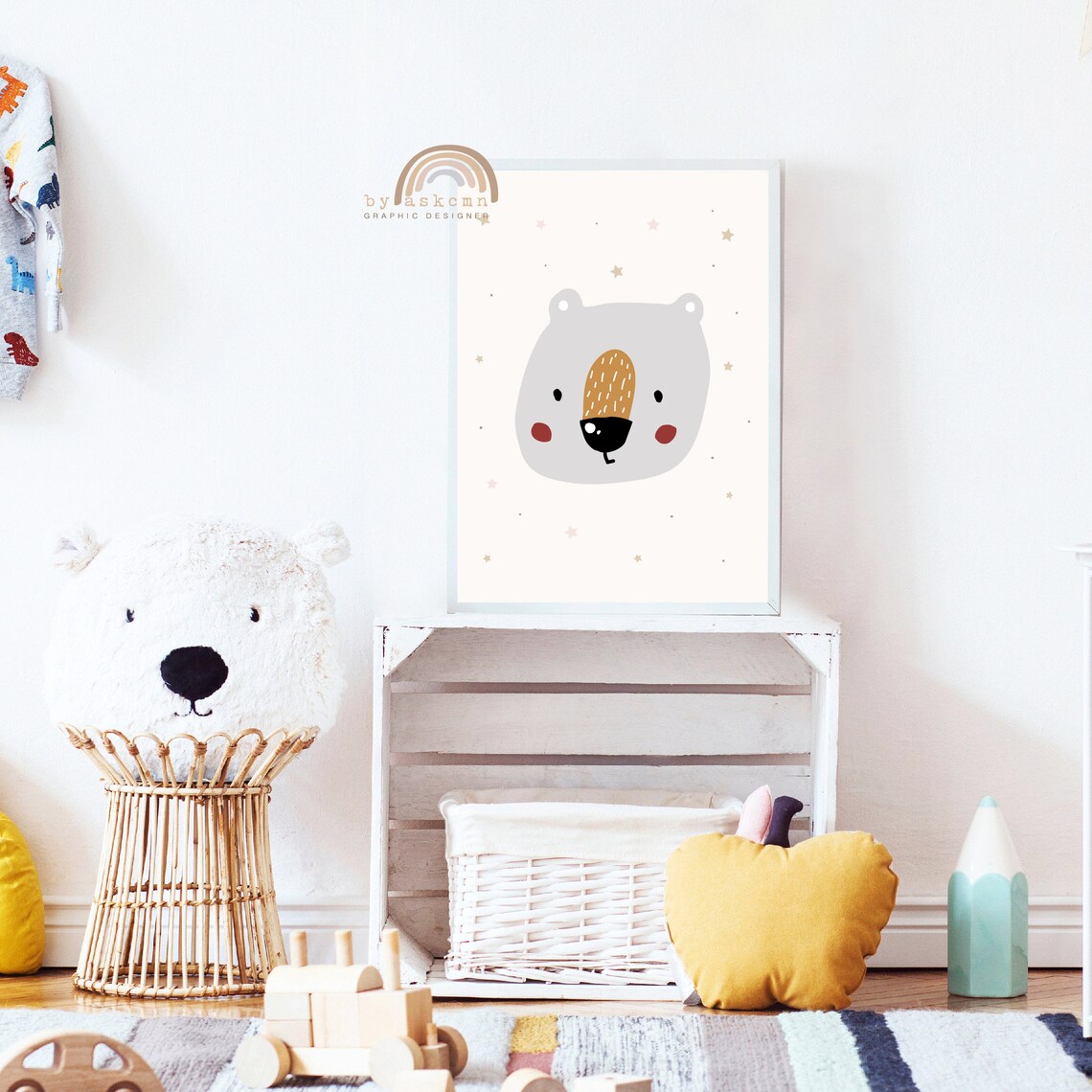 Gray Polar Bear Blush Cheeks Starry Background Cute Nursery Animal Wall Decor Poster - Image 5
