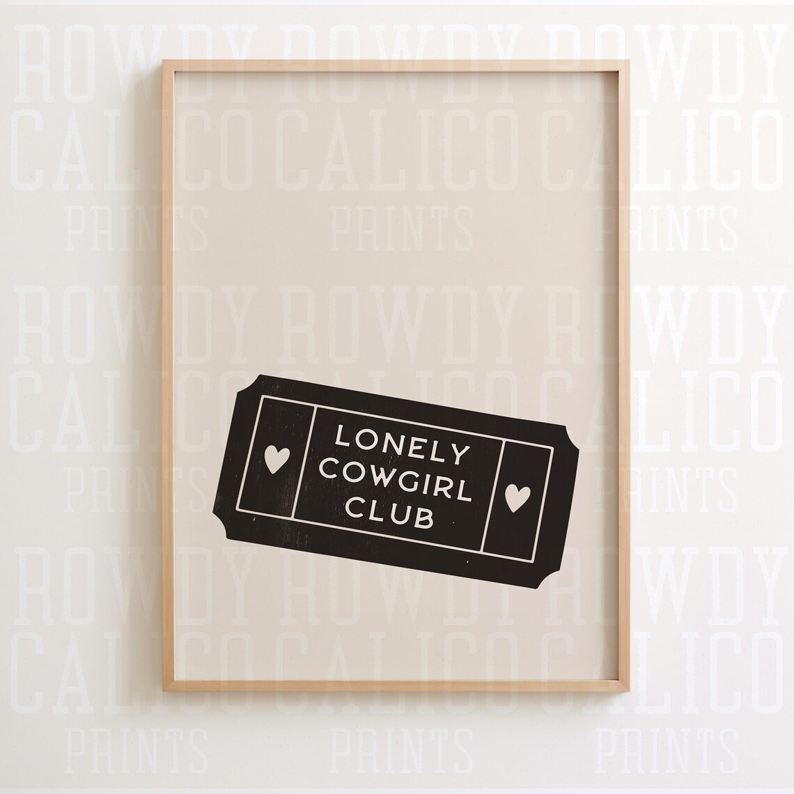 Lonely Cowgirl Club Ticket Stub Hearts Minimalist Western Poster - Image 2