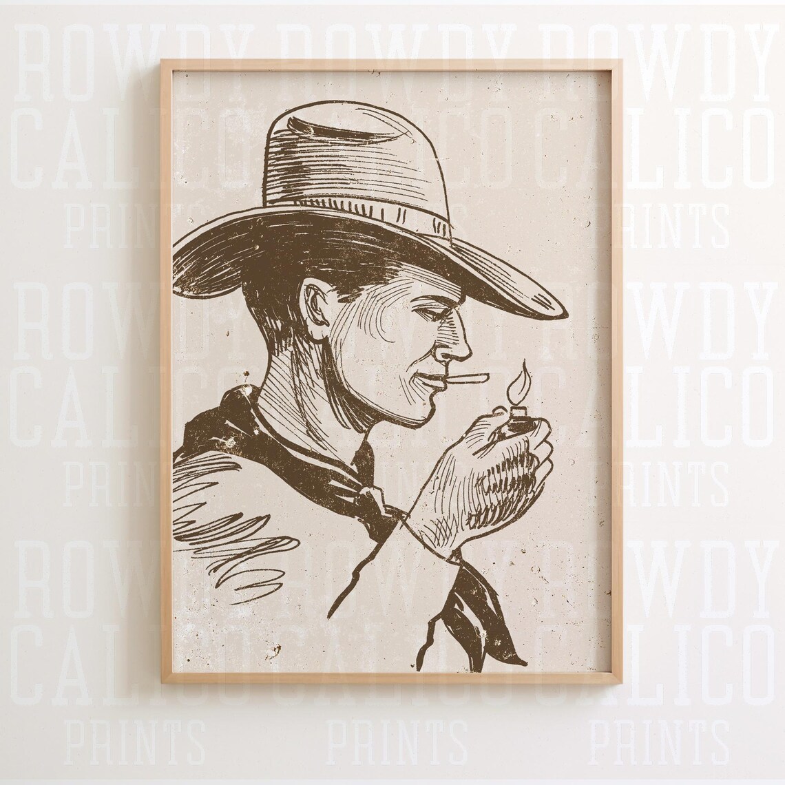 Cowboy Lighting Cigarette Hat Portrait Vintage Western Poster - Image 2