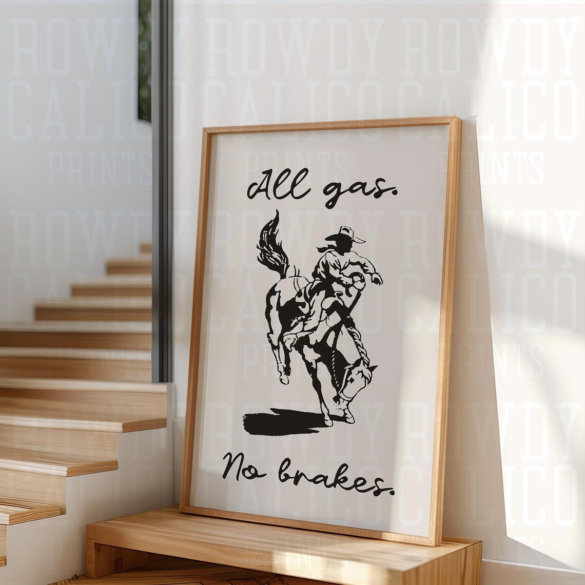 All Gas No Brakes Bucking Bronc Rider Silhouette Rodeo Quote Poster - Image 3
