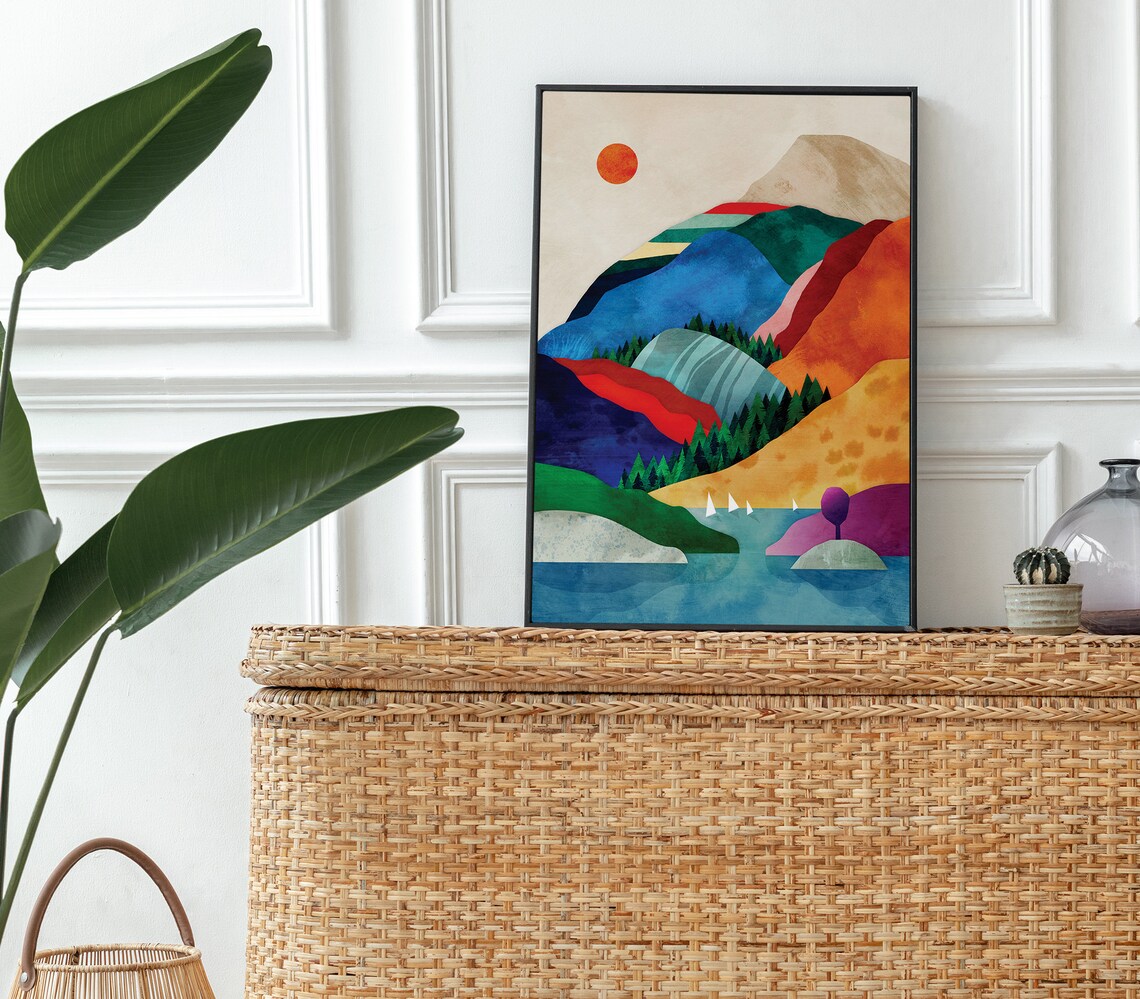 Mountain Lake and Peaks Art Print, Nature Scene - Image 3
