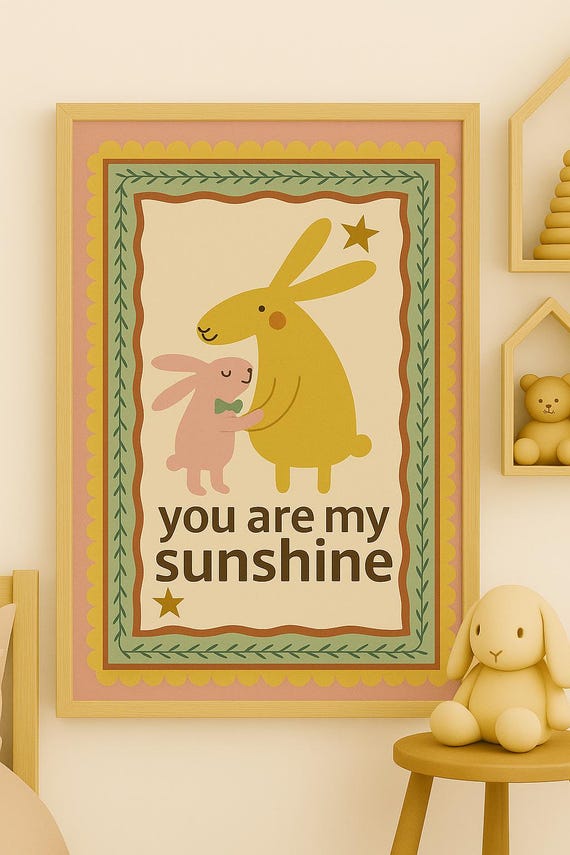 Bunny Nursery Poster Pastel You Are My Sunshine Art Print