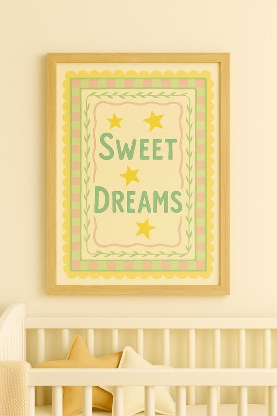 Sweet Dreams Nursery Print Pastel Stars Baby Room Decor