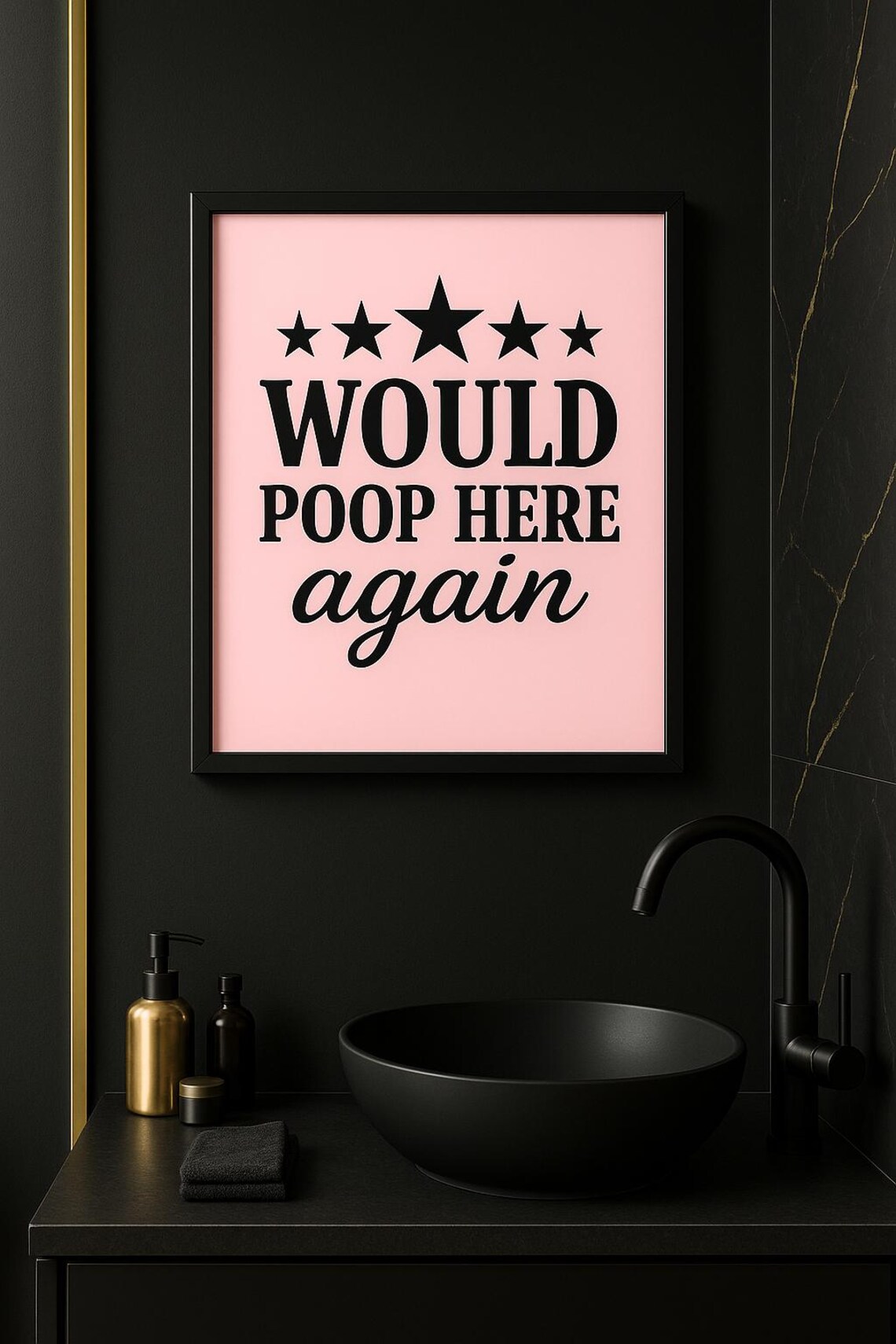 Would Poop Here Again Funny Five Star Bathroom Humor Quote Poster