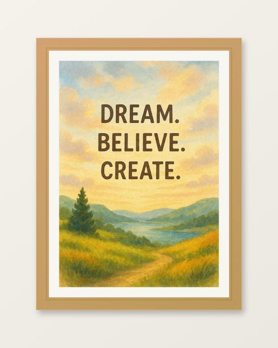 Dream Believe Create Nursery Poster Motivational Baby Room Art