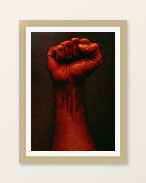 Raised Fist Strength Photography Dramatic Dark Red Power Symbol Wall Art