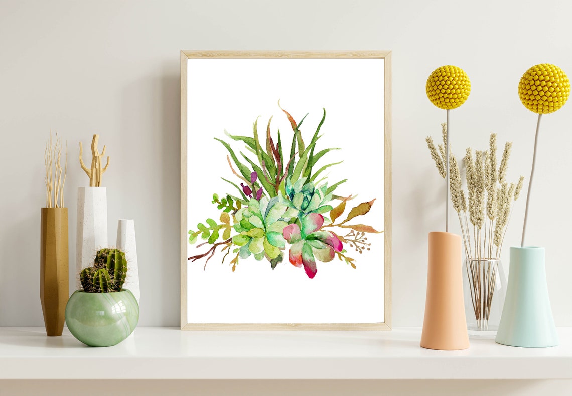 Watercolor Cactus Bouquet Succulent Floral Southwestern Wall Art - Image 6